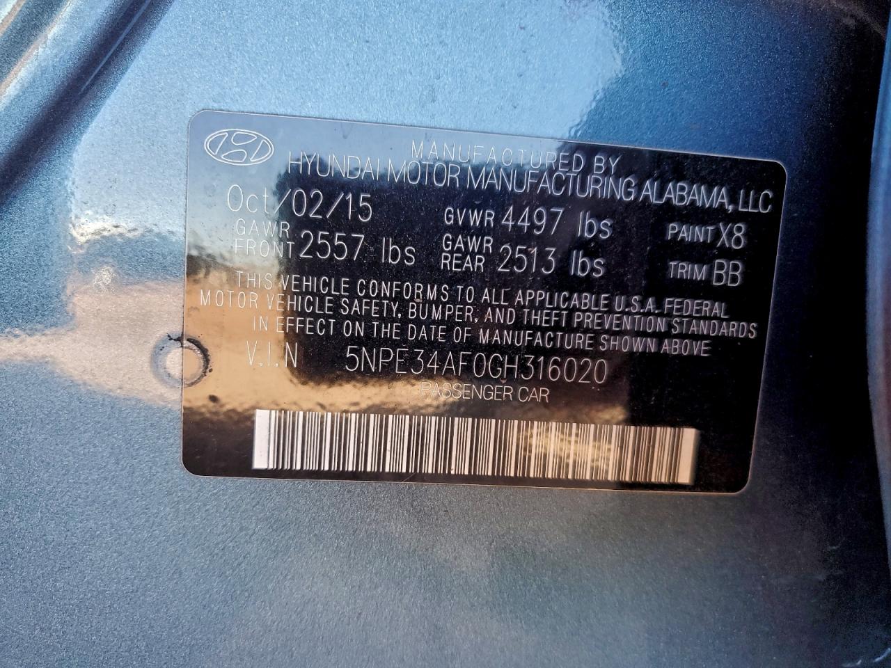 Lot #3308673297 2016 HYUNDAI SONATA SPO