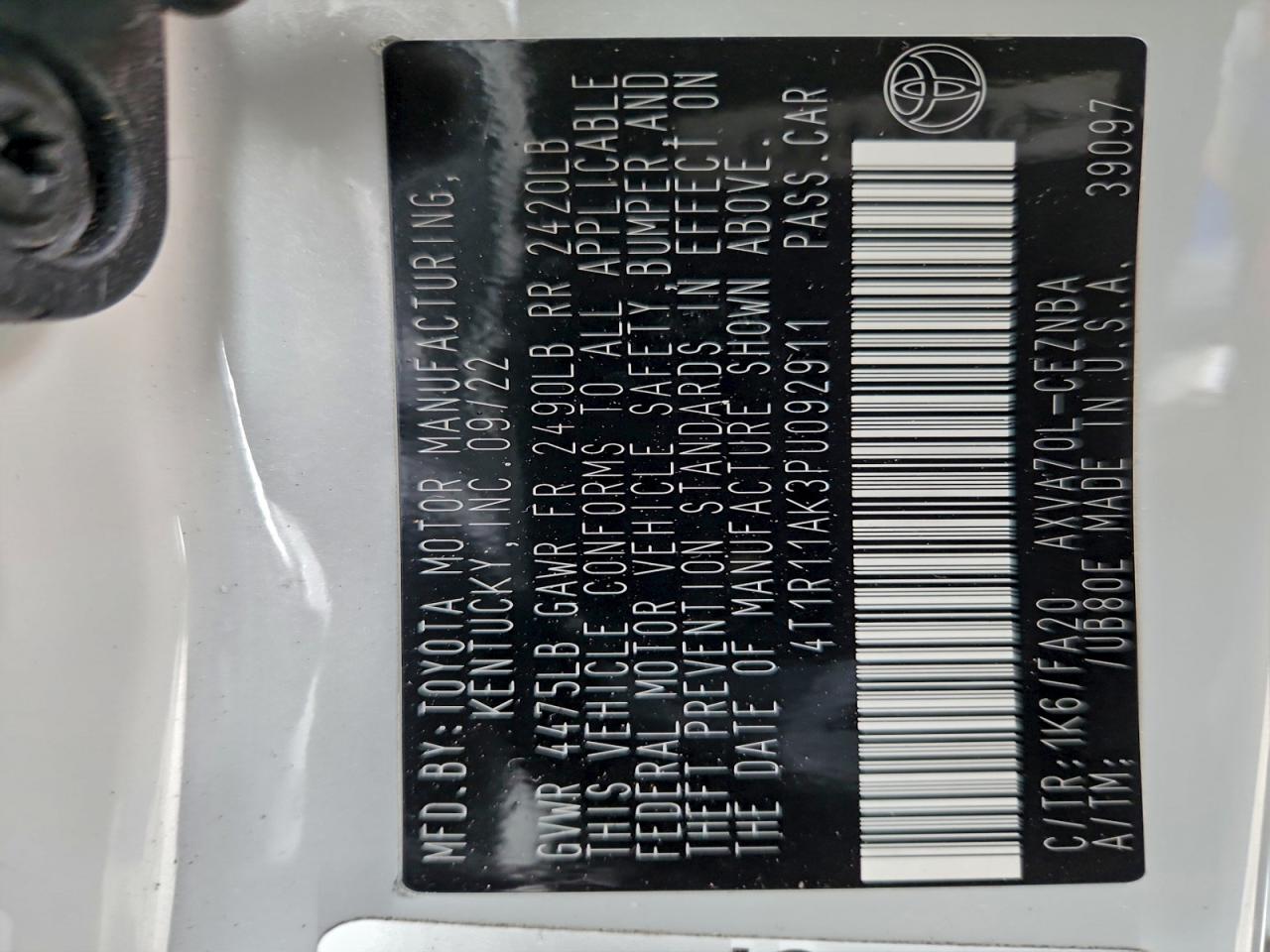 Lot #3310309962 2023 TOYOTA CAMRY LE