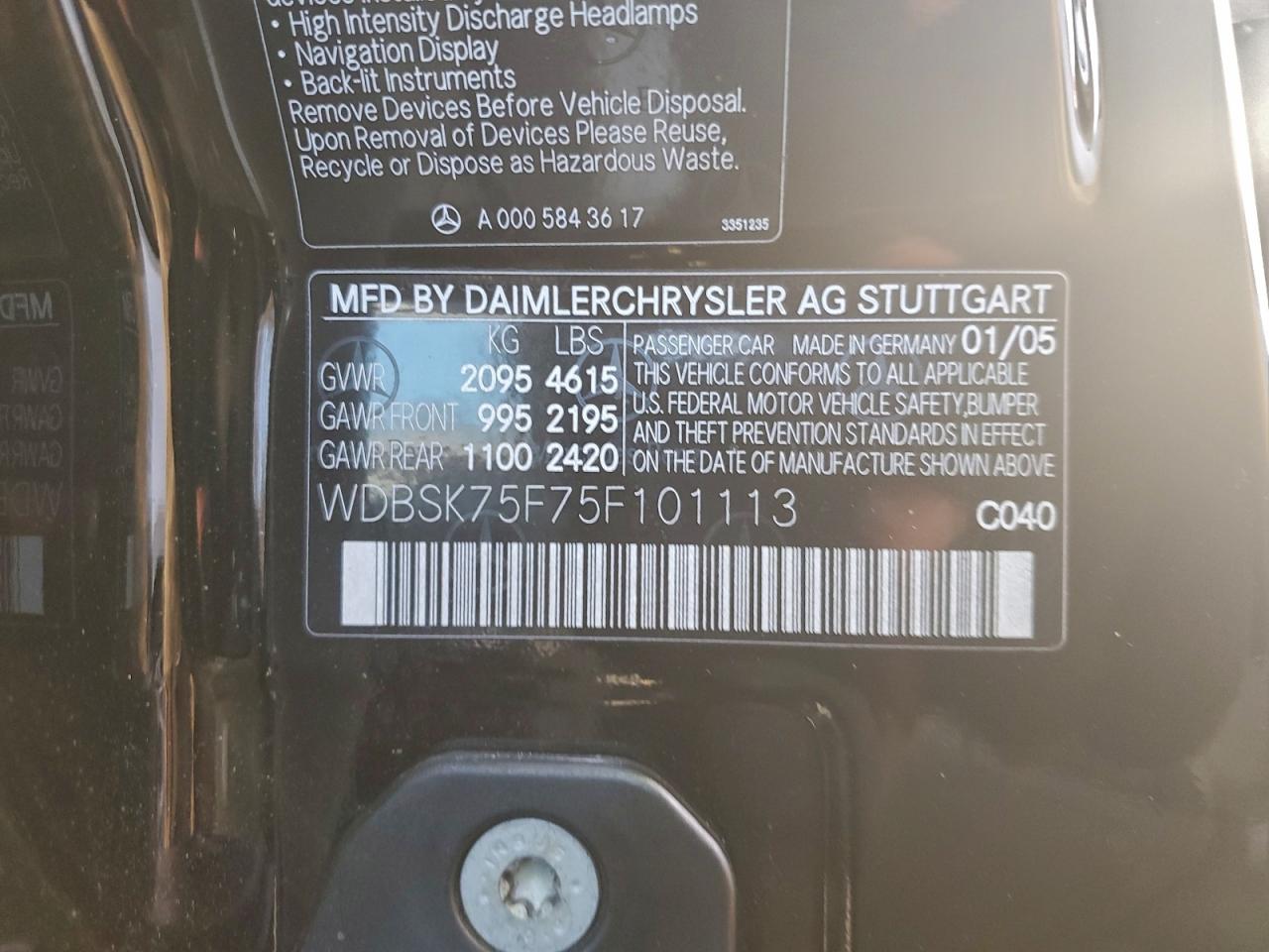 Lot #3308338031 2005 MERCEDES-BENZ SL 500