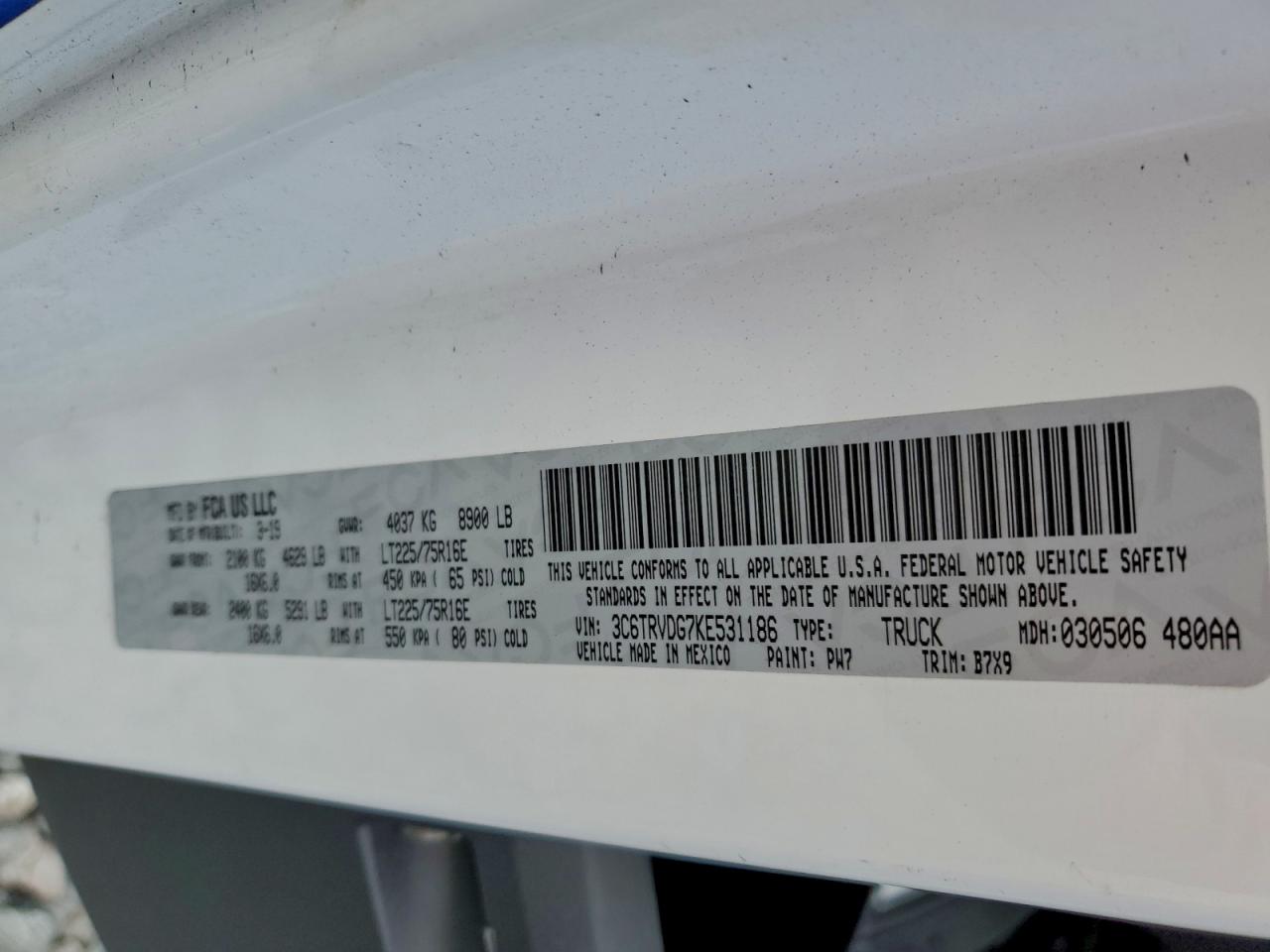 Lot #3316011806 2019 RAM PROMASTER