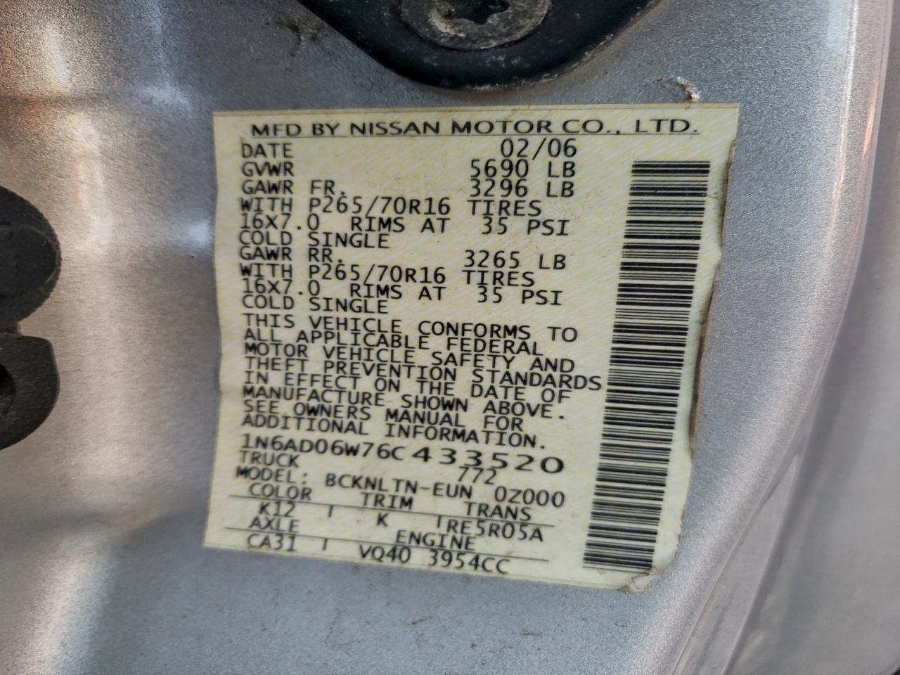 Lot #3308237201 2006 NISSAN FRONTIER K