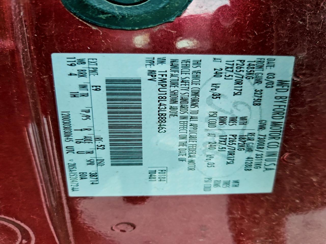 Lot #3309563555 2003 FORD EXPEDITION