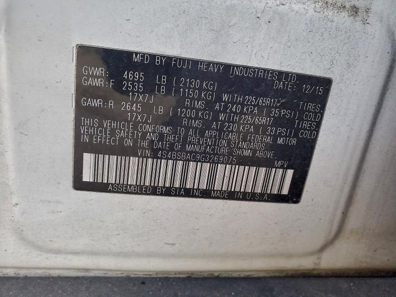 2016 SUBARU OUTBACK 2. #3319116310