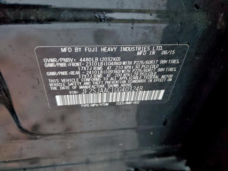 2016 SUBARU FORESTER 2 #3303594931