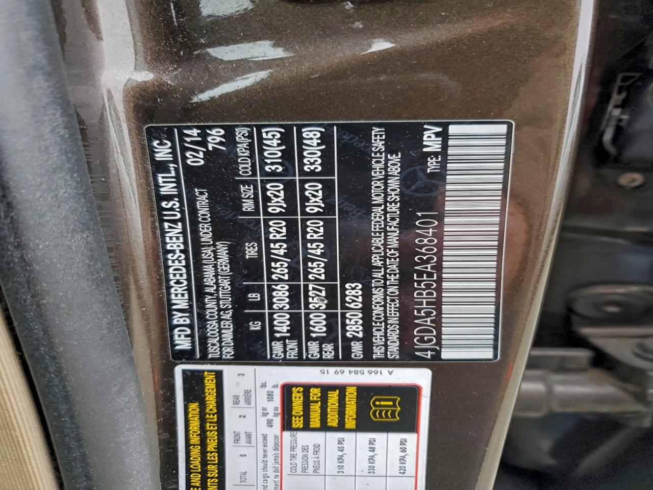 Lot #3311712249 2014 MERCEDES-BENZ ML 350 4MA