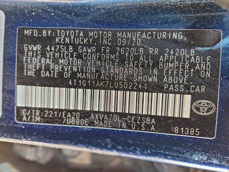 2020 TOYOTA CAMRY SE #3310419958