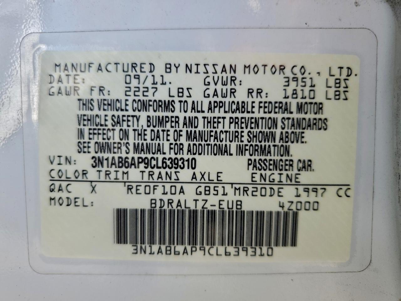 Lot #3317286182 2012 NISSAN SENTRA 2.0