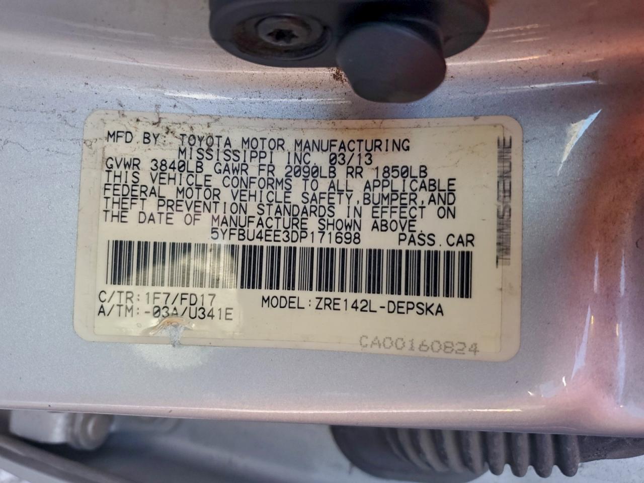 Lot #3305287396 2013 TOYOTA COROLLA BA