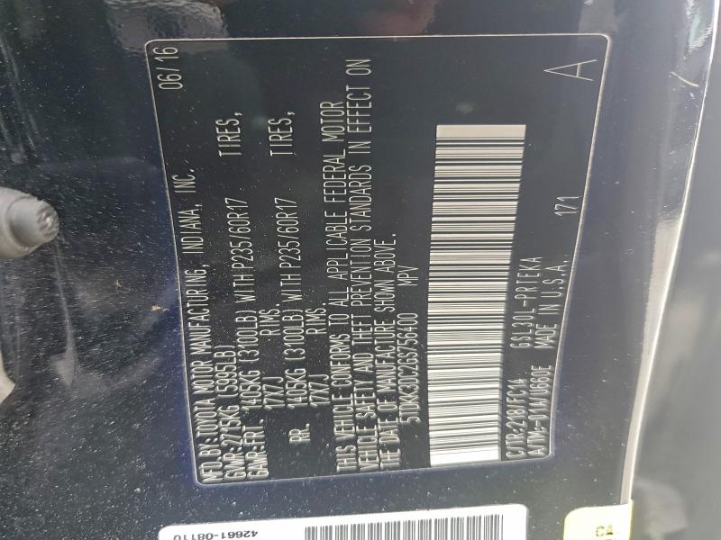 2016 TOYOTA SIENNA LE #3305212021