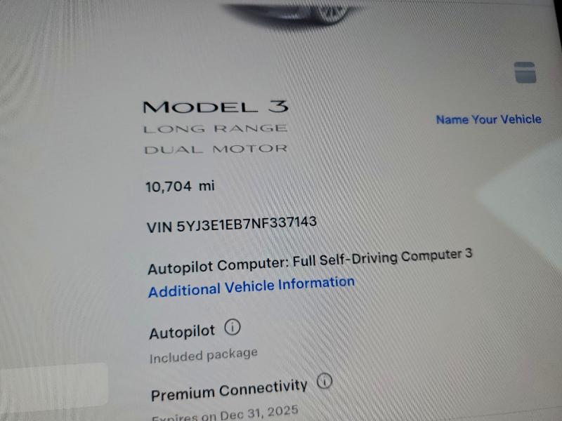 2022 TESLA MODEL 3 #3310461144