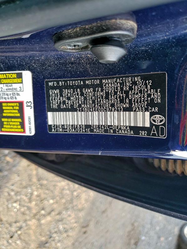 2013 TOYOTA COROLLA BA #3311461286