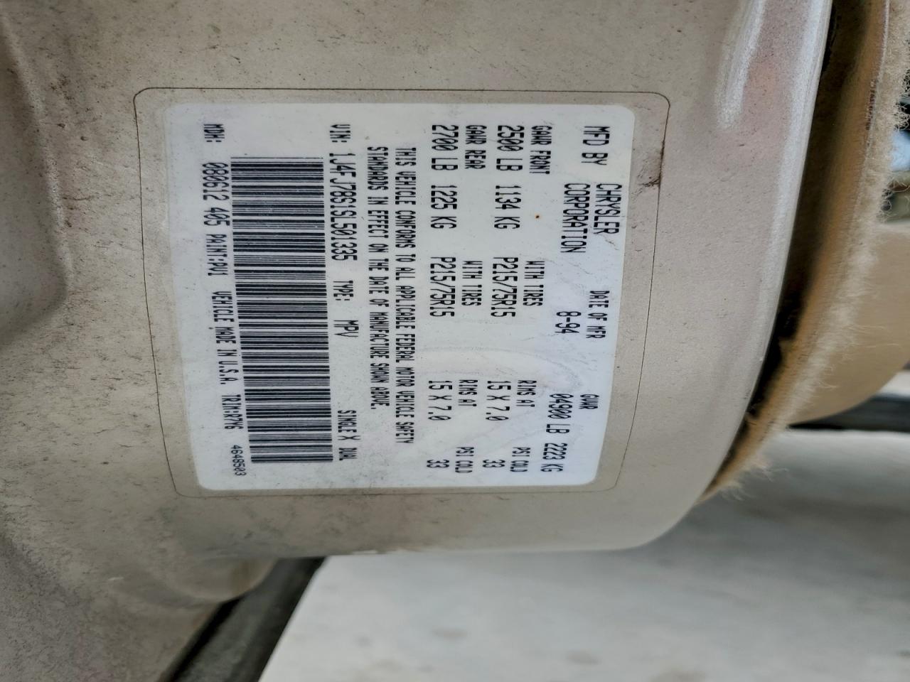 Lot #3311565253 1995 JEEP CHEROKEE C