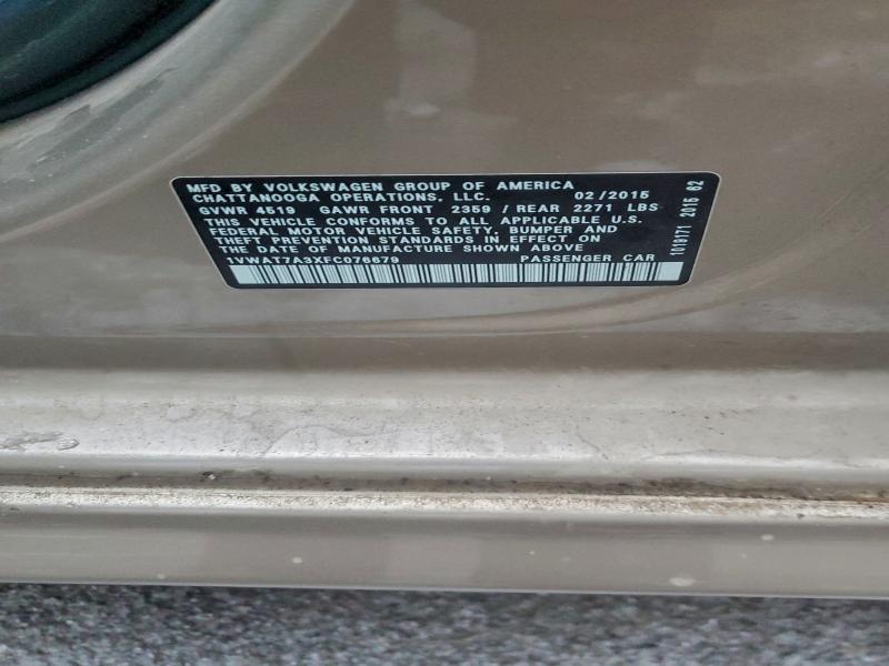 2015 VOLKSWAGEN PASSAT S #3302859903