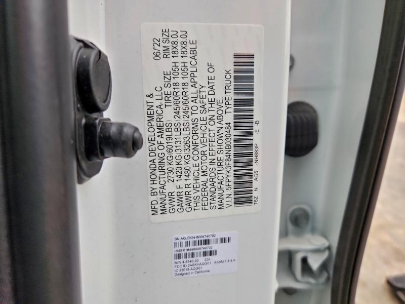 2022 HONDA RIDGELINE #3310478096