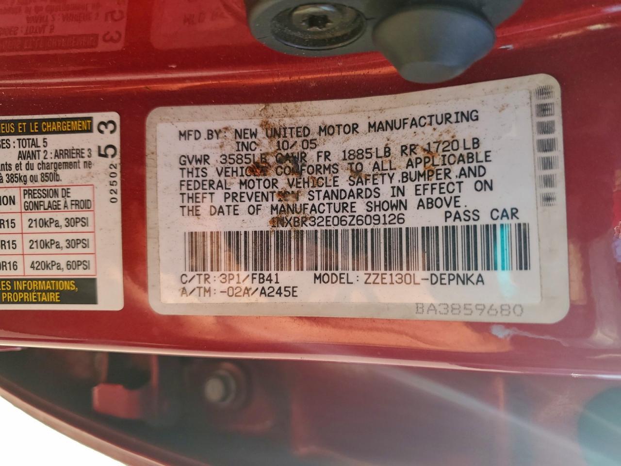 Lot #3310749739 2006 TOYOTA COROLLA