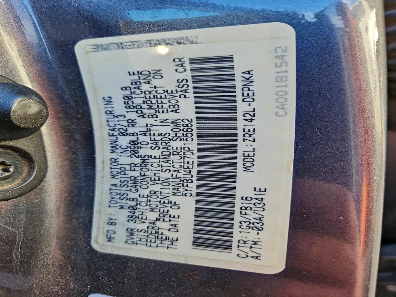 Lot #3315998082 2013 TOYOTA COROLLA BA