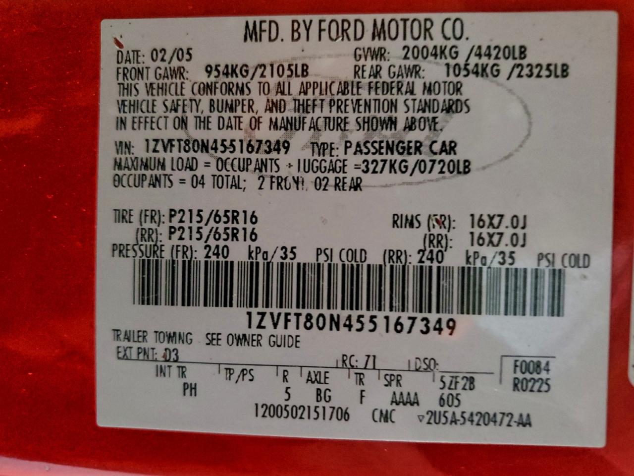 Lot #3302963630 2005 FORD MUSTANG