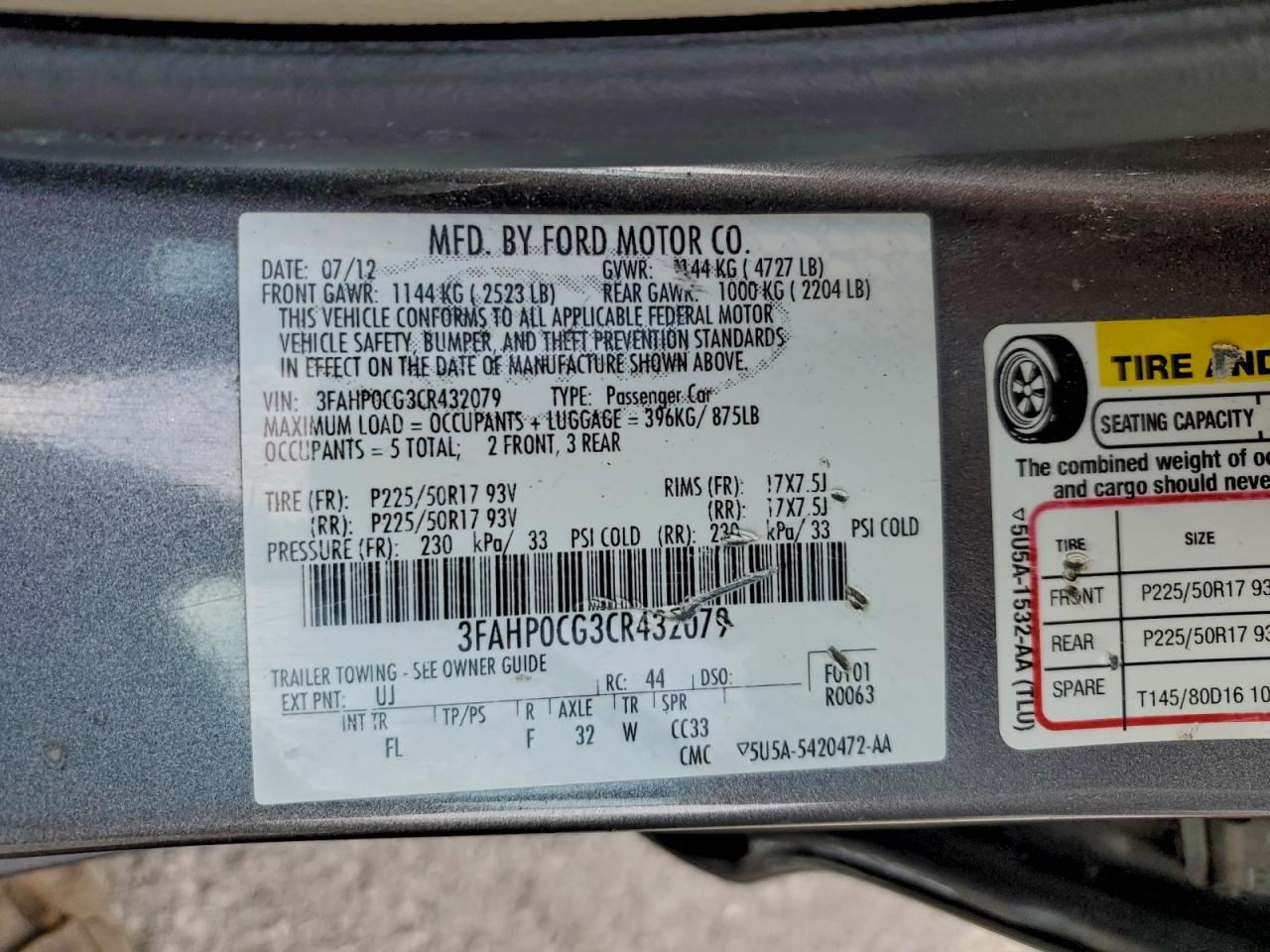 Lot #3310321972 2012 FORD FUSION SEL