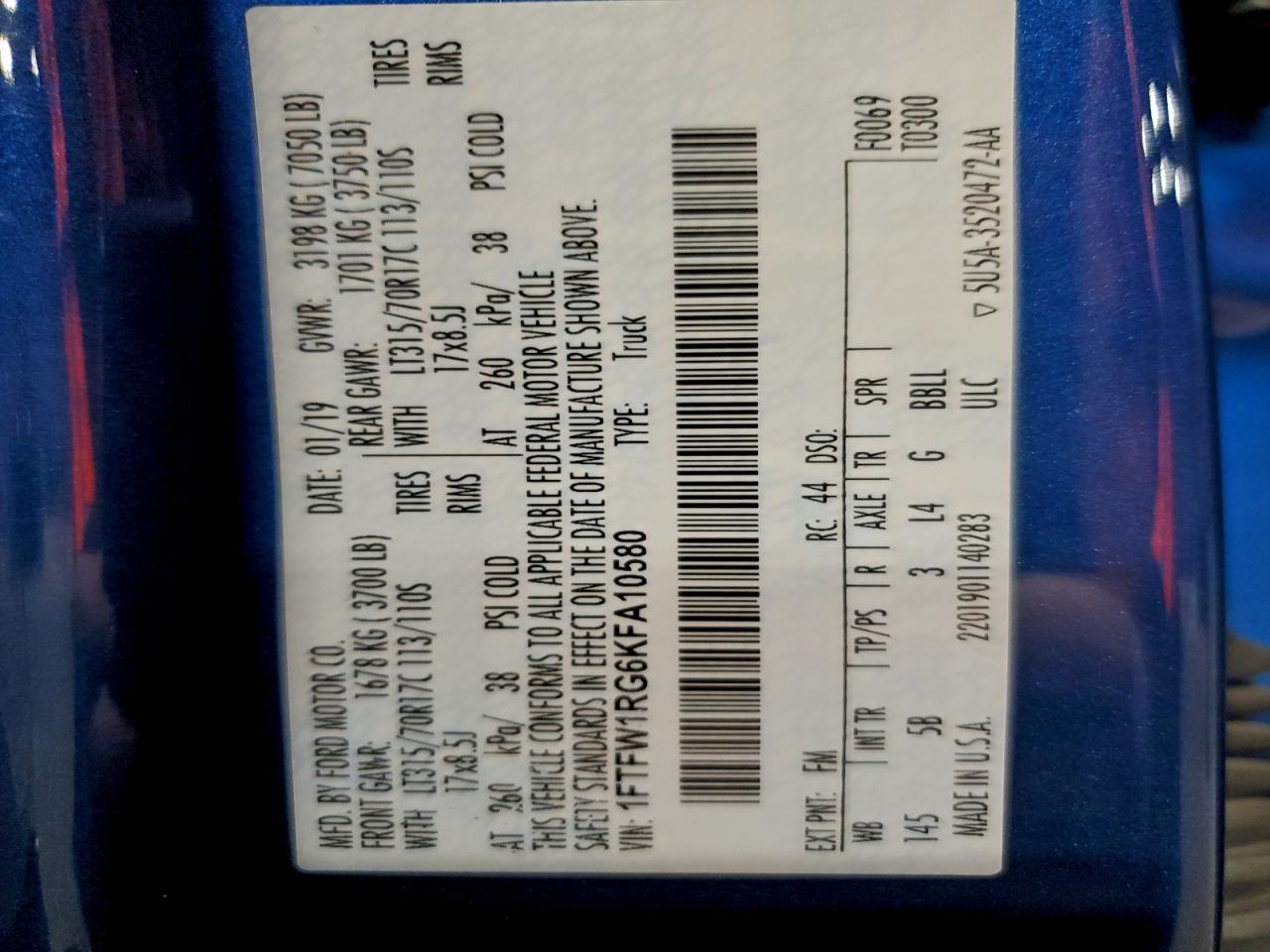 Lot #3302759426 2019 FORD F150 RAPTO