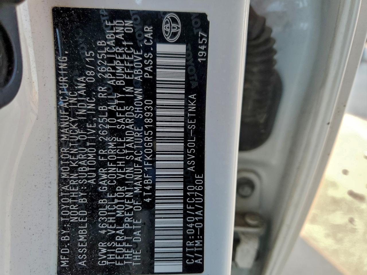 Lot #3318142391 2016 TOYOTA CAMRY LE