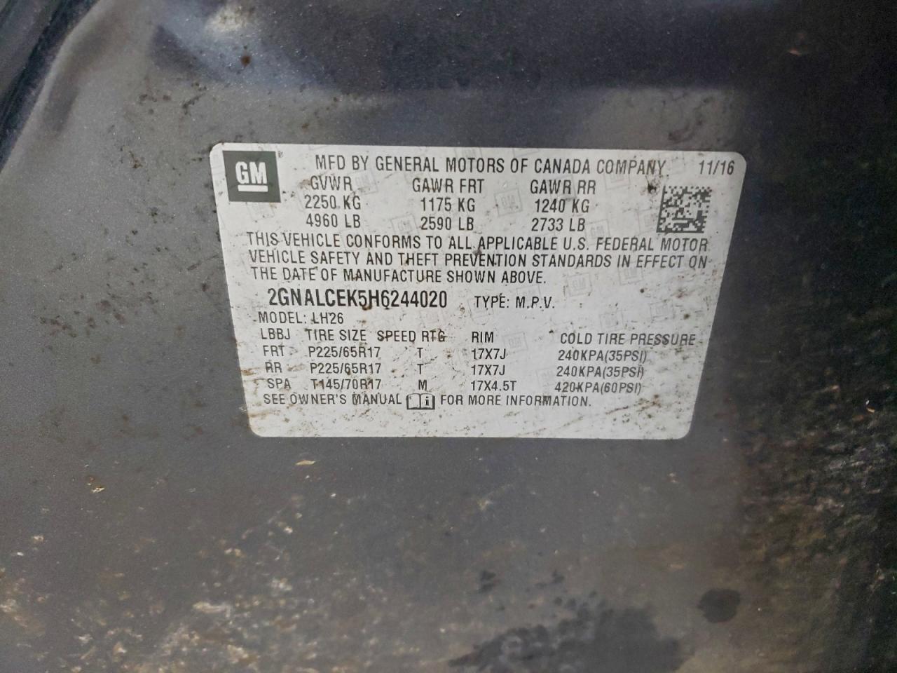 Lot #3311645219 2017 CHEVROLET EQUINOX LT