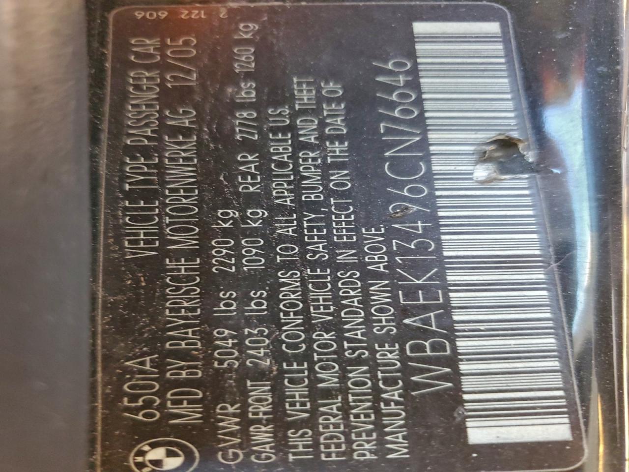 Lot #3310305964 2006 BMW 650 I