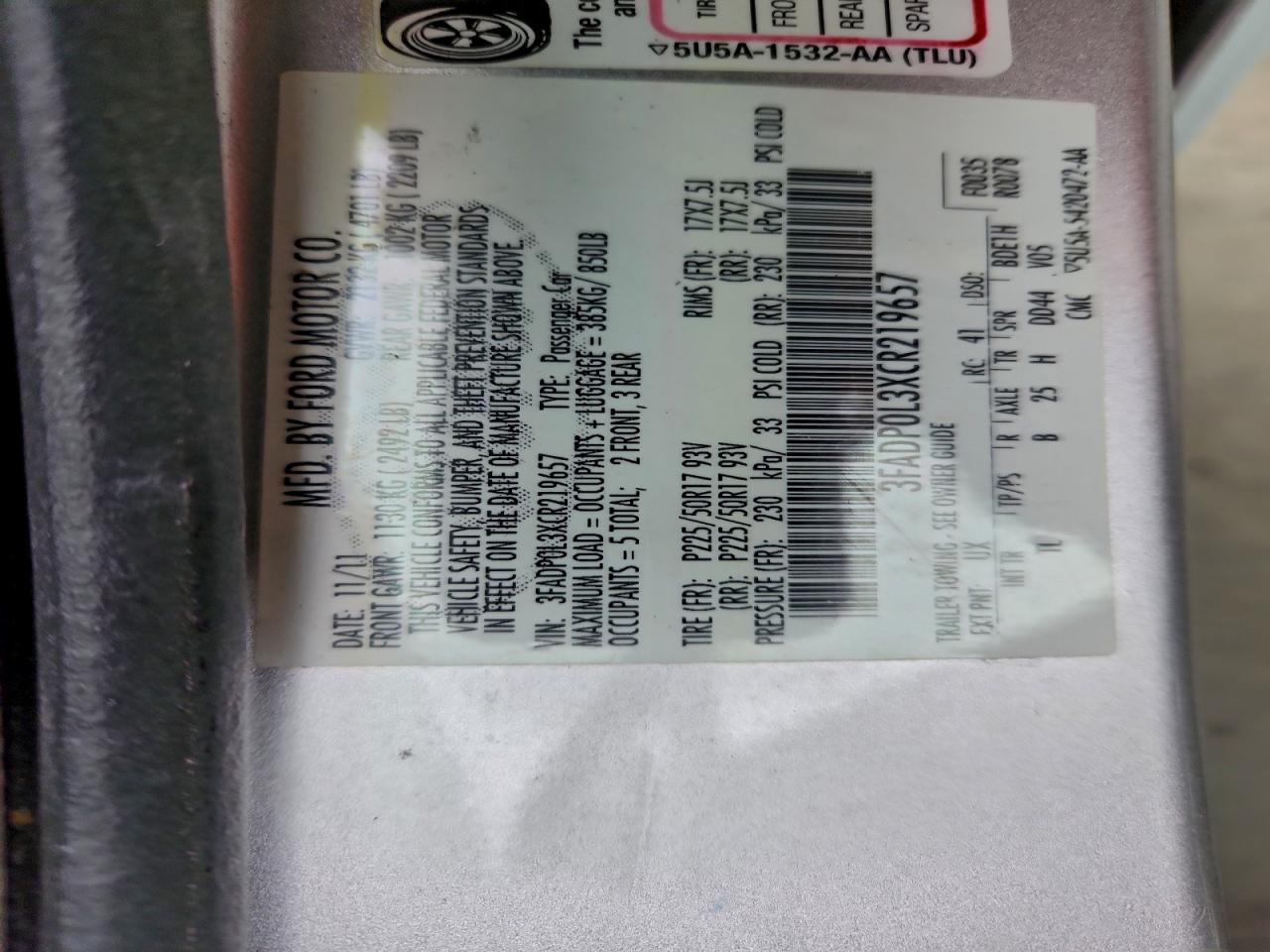 Lot #3310755781 2012 FORD FUSION HYB