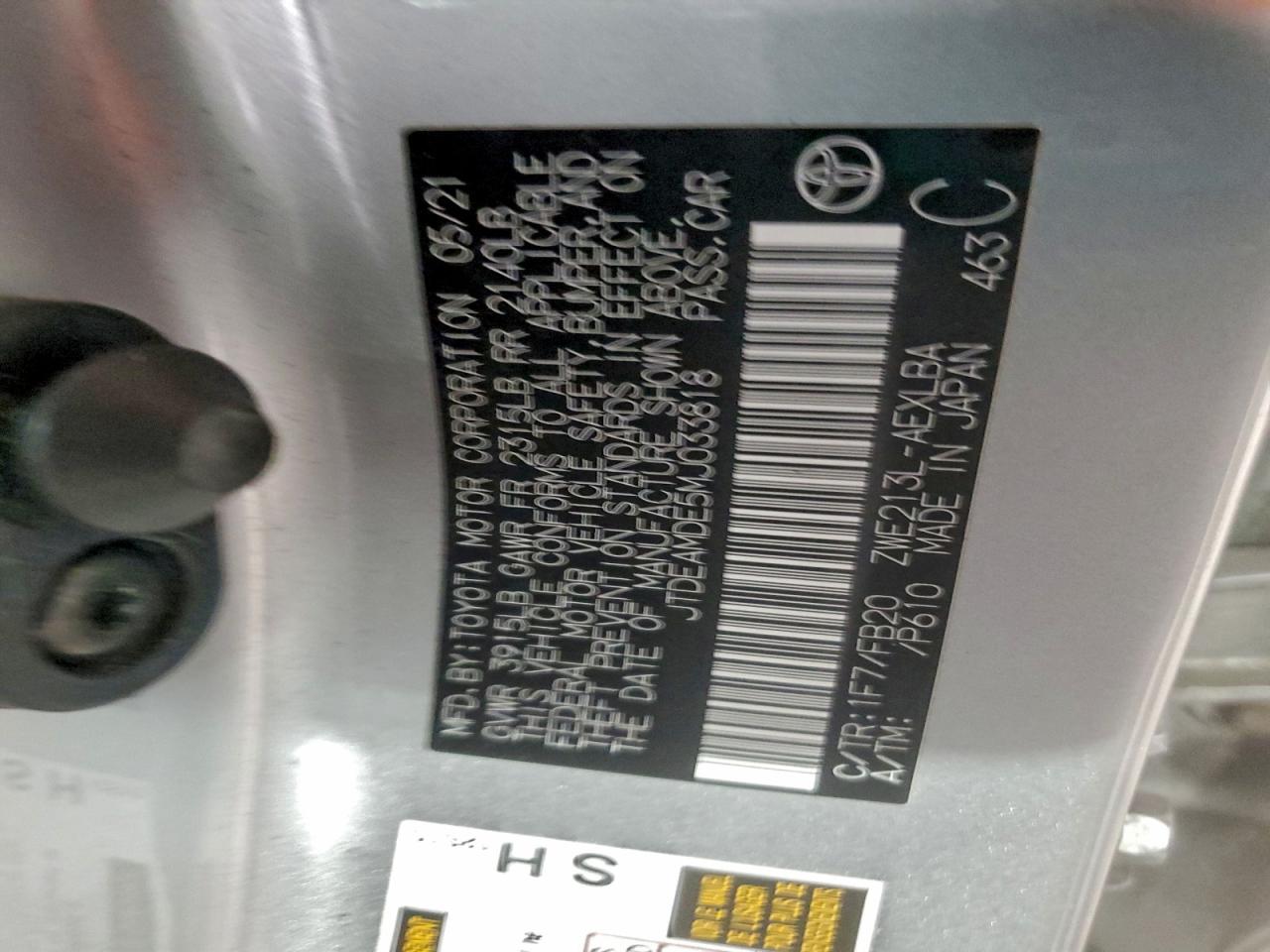 Lot #3317760098 2021 TOYOTA COROLLA LE