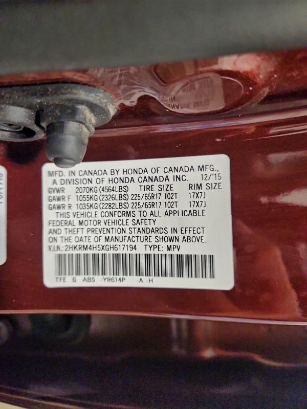 2016 HONDA CR-V EX #3303993725