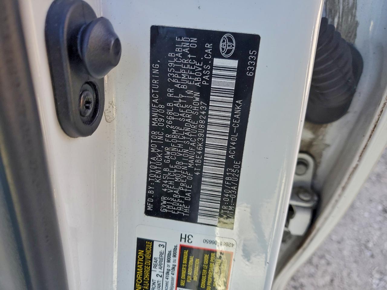 Lot #3315947135 2009 TOYOTA CAMRY BASE