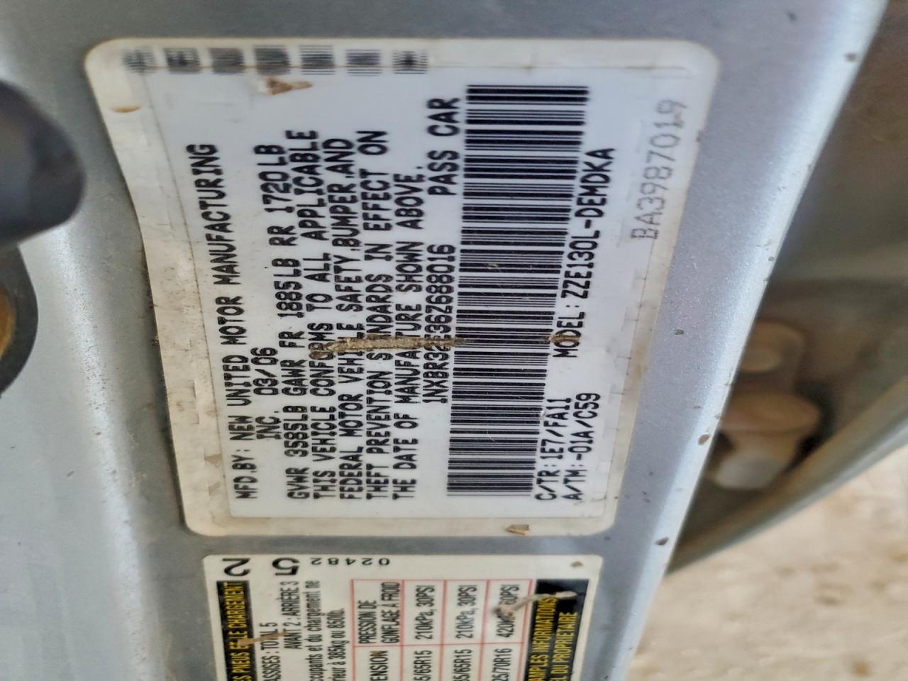 Lot #3304557453 2006 TOYOTA COROLLA CE