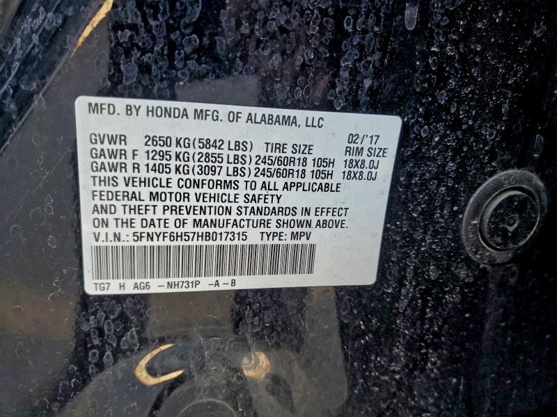 2017 HONDA PILOT EXL #3304557449