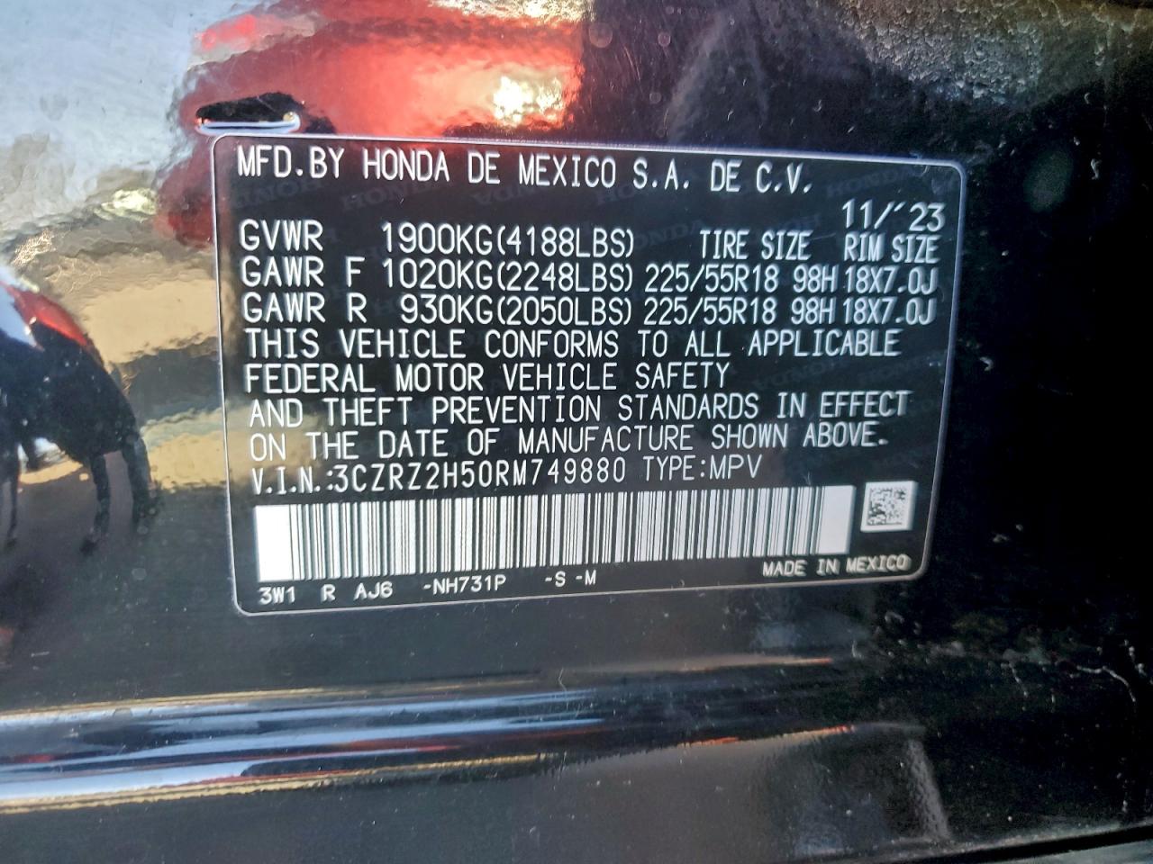 Lot #3304520451 2024 HONDA HR-V SPORT