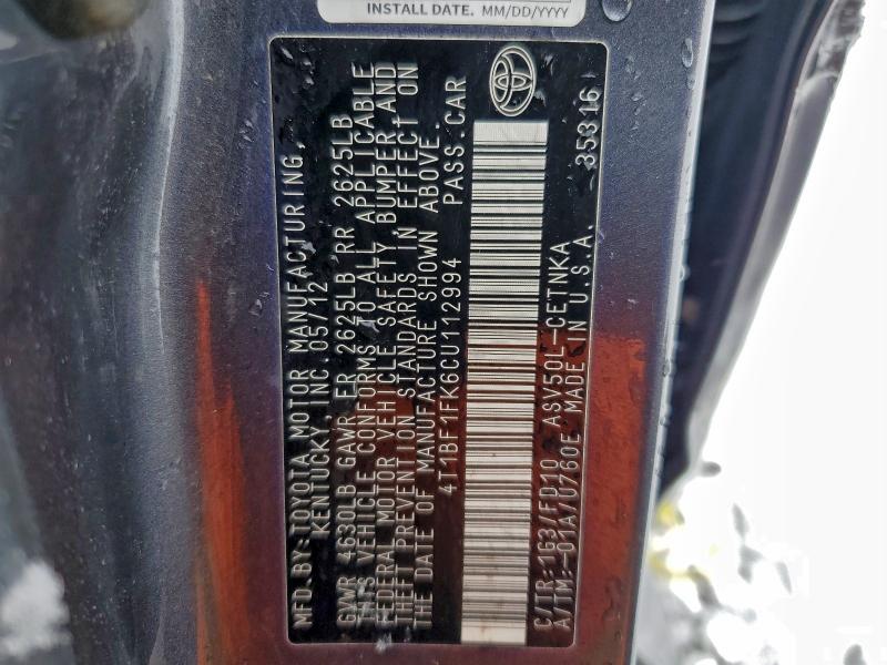 2012 TOYOTA CAMRY BASE #3302923164