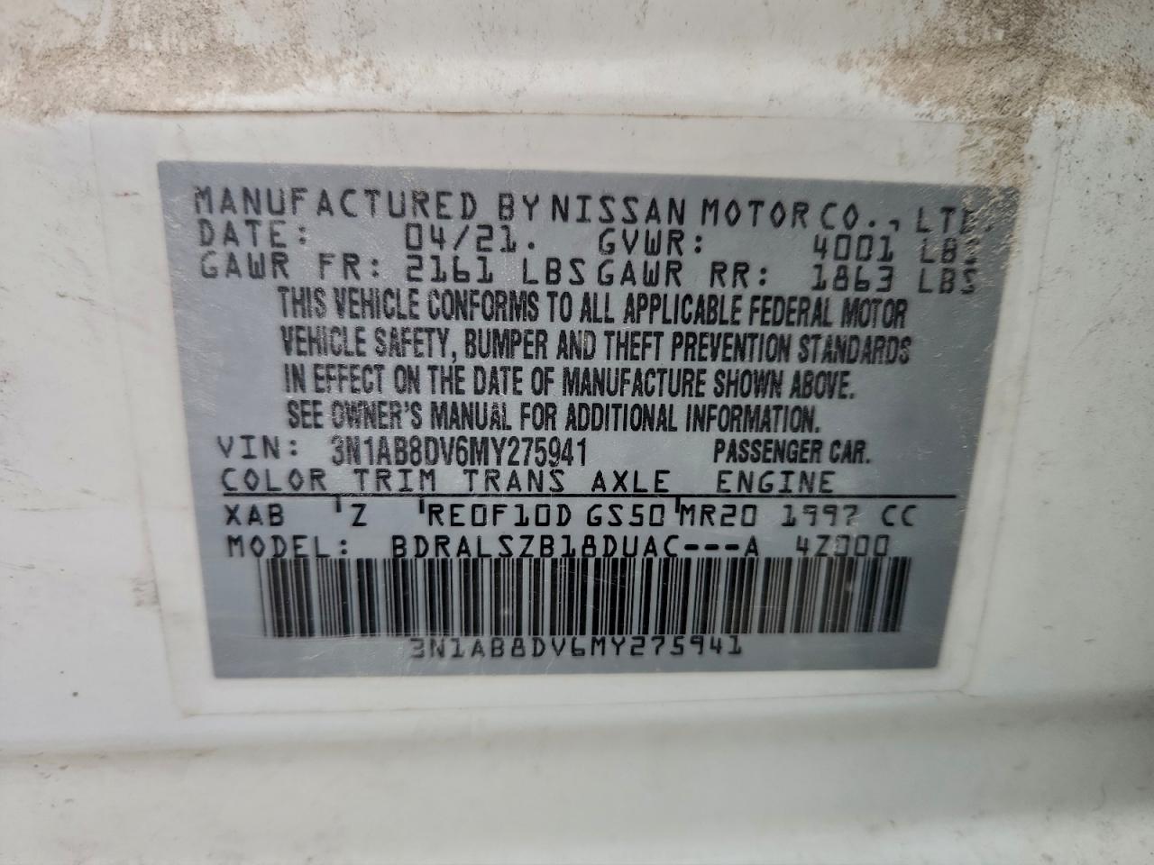 Lot #3304890562 2021 NISSAN SENTRA SR