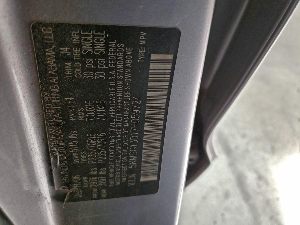 Lot #3302715035 2007 HYUNDAI SANTA FE G