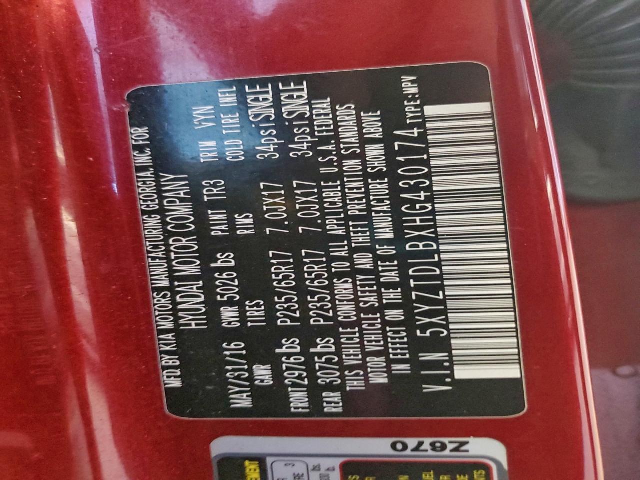 Lot #3316834664 2017 HYUNDAI SANTA FE S