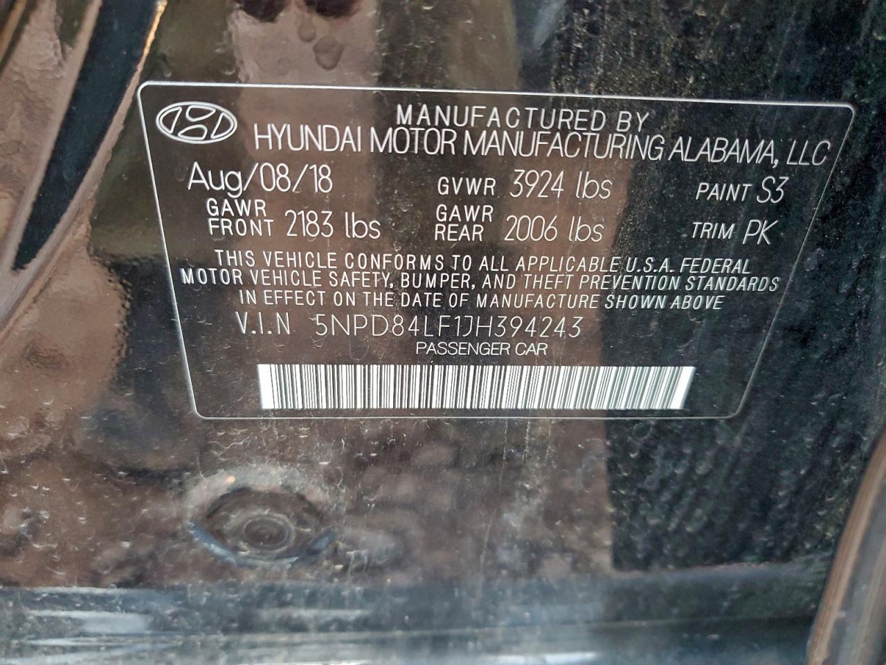 Lot #3302013084 2018 HYUNDAI ELANTRA SE