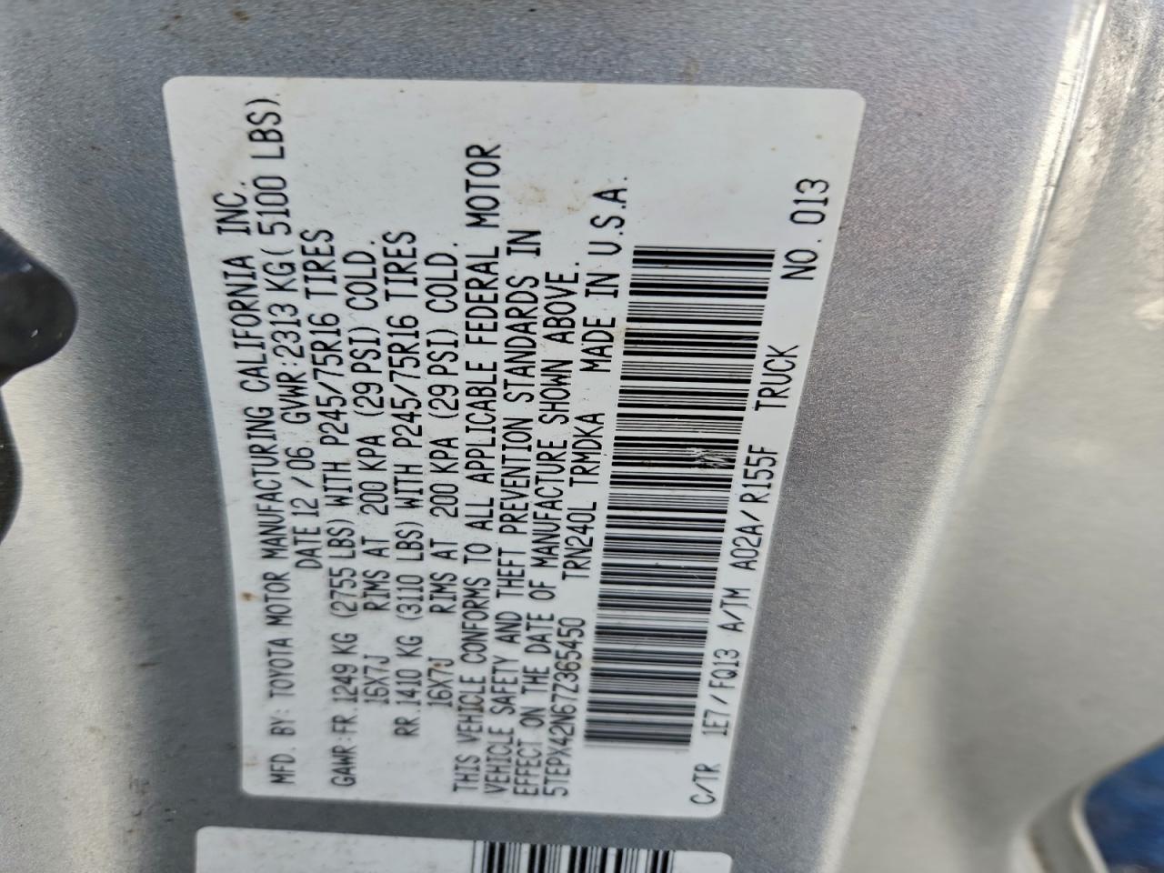 Lot #3317818069 2007 TOYOTA TACOMA