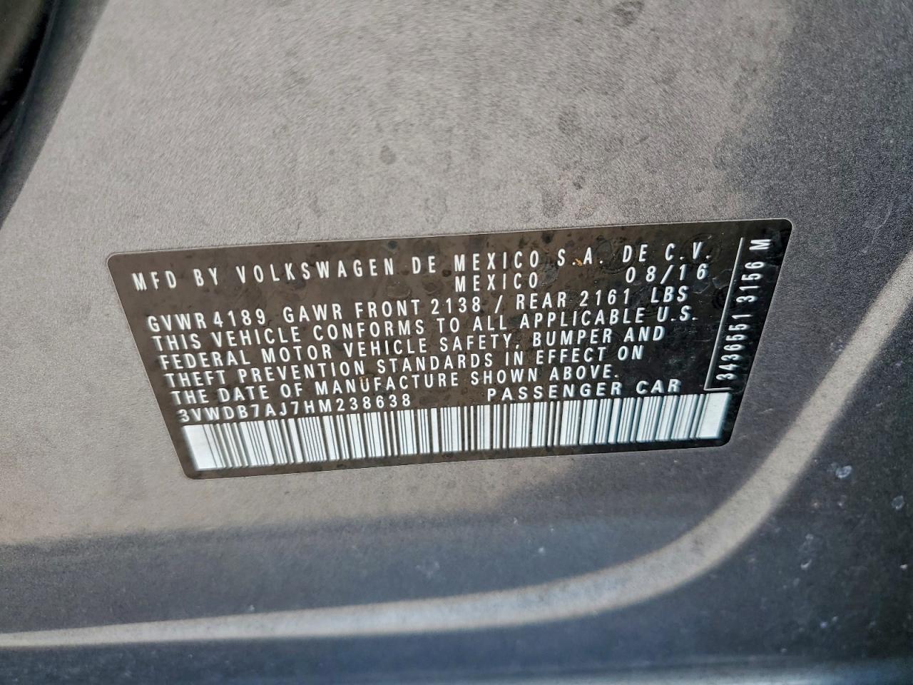 Lot #3311662231 2017 VOLKSWAGEN JETTA SE