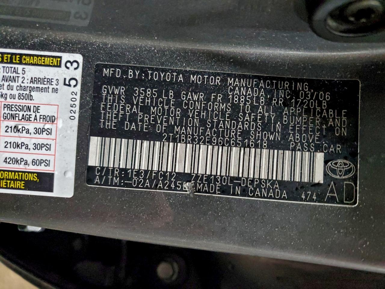 Lot #3315961191 2006 TOYOTA COROLLA CE