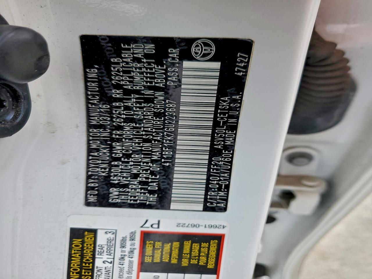 Lot #3317135990 2016 TOYOTA CAMRY LE