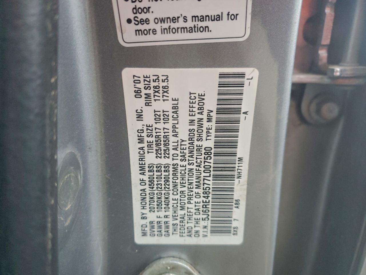 Lot #3317113980 2007 HONDA CR-V EX