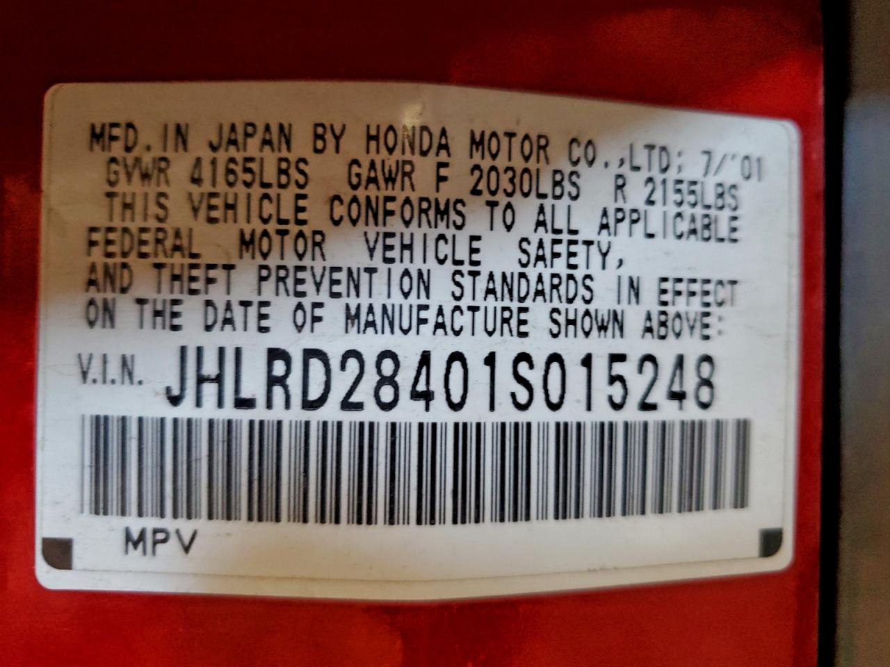 Lot #3315903124 2001 HONDA CR-V LX