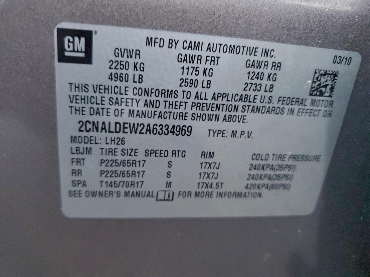 Lot #3304540446 2010 CHEVROLET EQUINOX LT