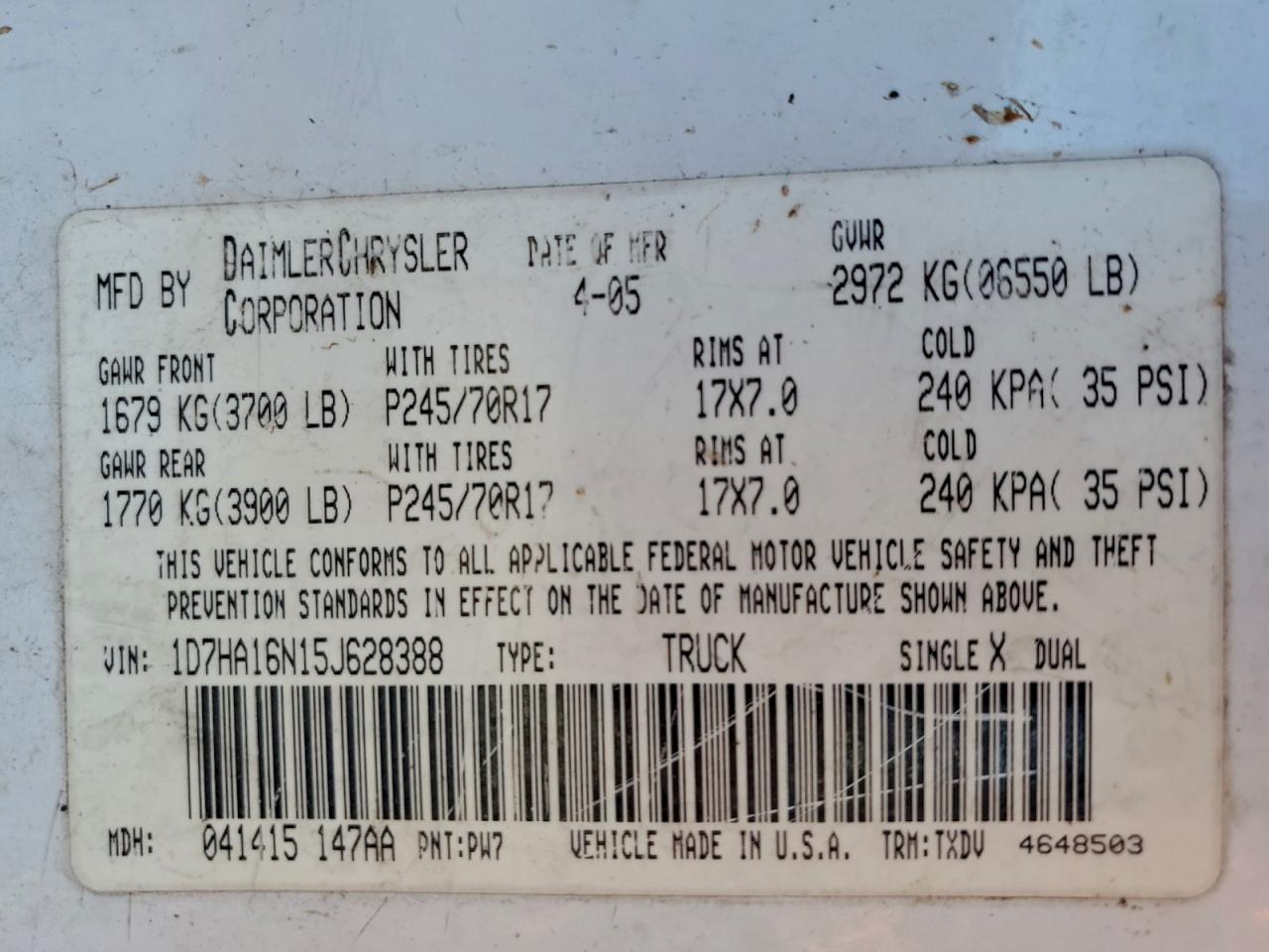 Lot #3315892127 2005 DODGE RAM 1500 S