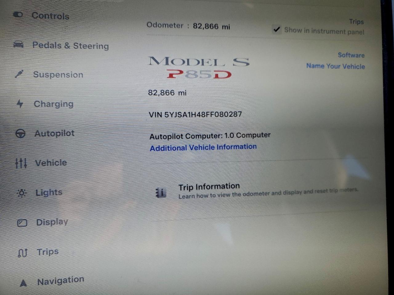 Lot #3319696889 2015 TESLA MODEL S P8