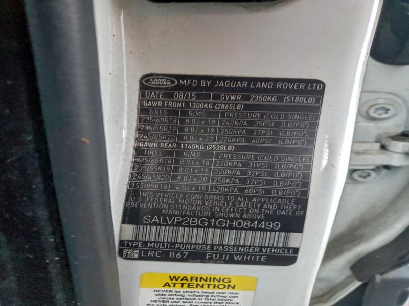 2016 LAND ROVER RANGE ROVE #3308408302