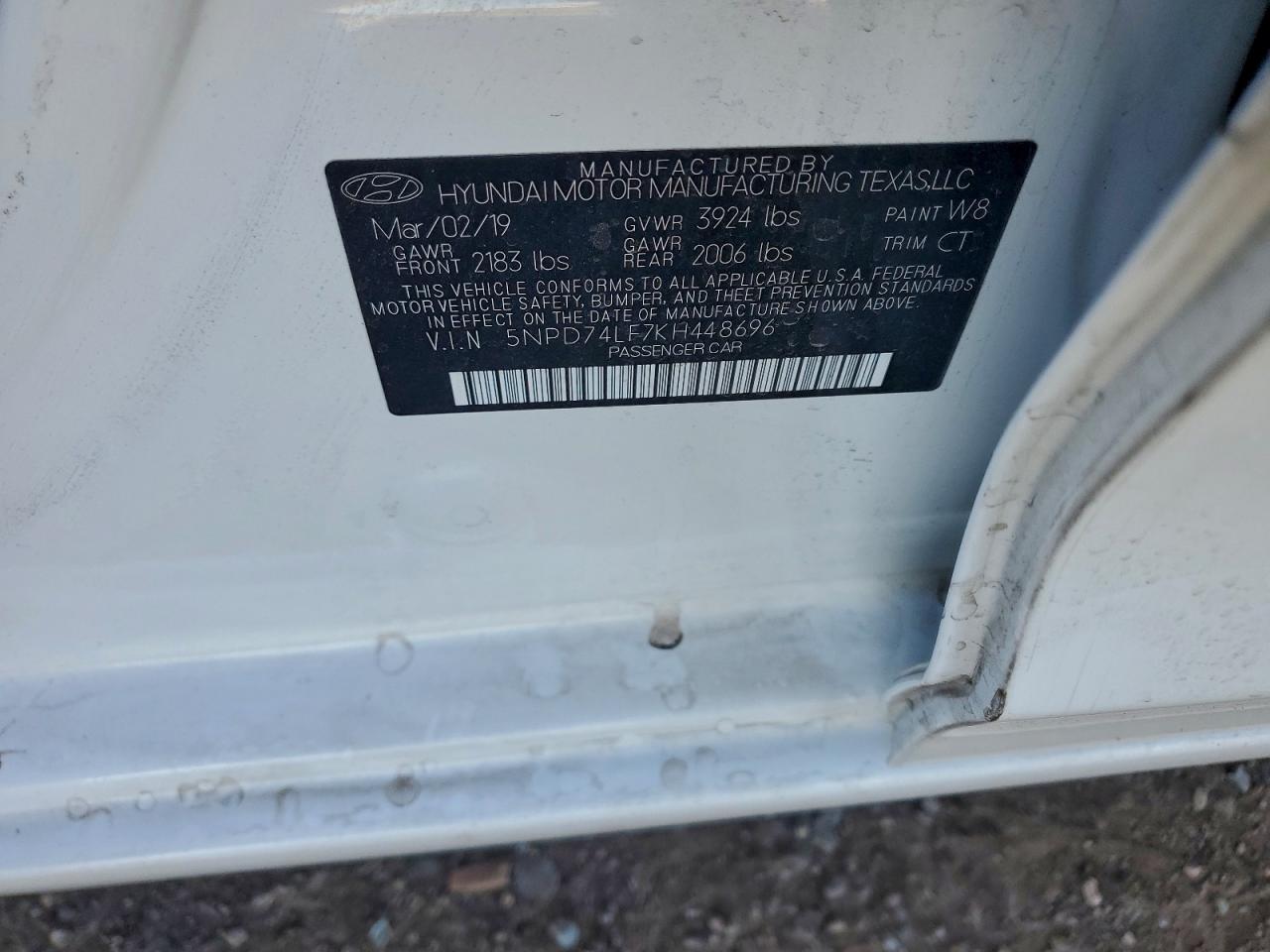 Lot #3312808100 2019 HYUNDAI ELANTRA SE