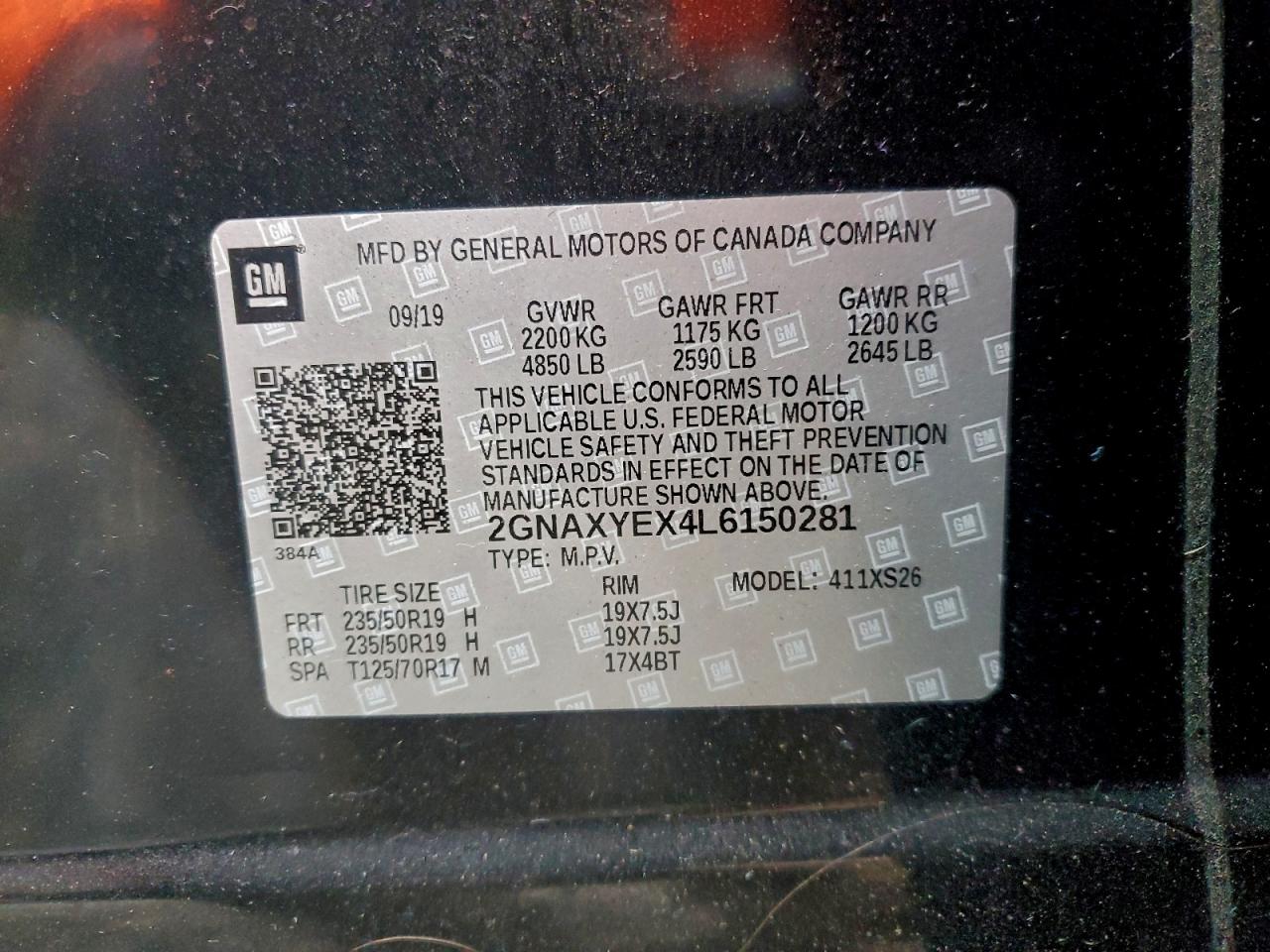 Lot #3309572625 2020 CHEVROLET EQUINOX PR